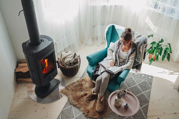 Ronde verre sous poêle à bois Motif de pierre naturelle