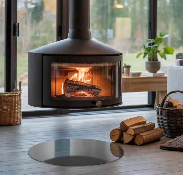 Ronde plaque de verre pour cheminée Couleur Gris-brun