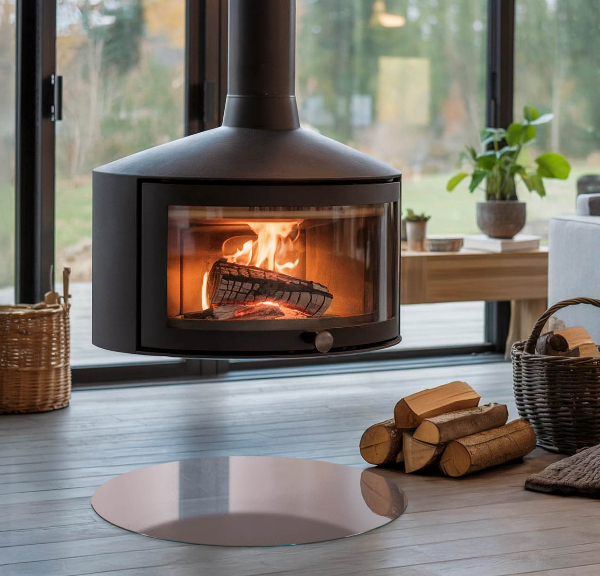 Ronde vitre sous poêle à bois Couleur beige