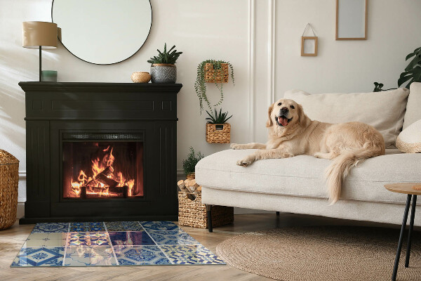 Rectangulaire plaque de sol en verre pour poêle Motifs de carreaux de céramique