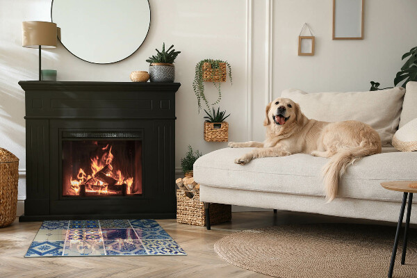 Rectangulaire plaque de sol en verre pour poêle Motifs de carreaux de céramique