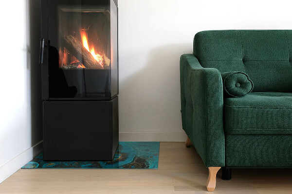 Rectangulaire plaque protection sol devant cheminée en verre motif organique abstrait