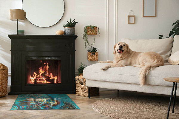 Rectangulaire plaque protection sol devant cheminée en verre motif organique abstrait