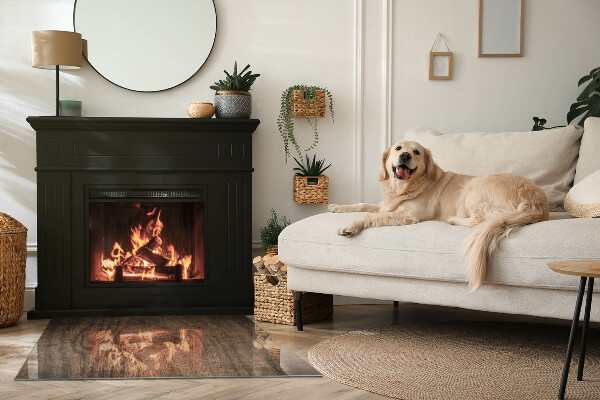 Rectangulaire plaque protection sol devant cheminée en verre Motif bois naturel