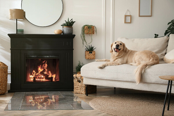 Rectangulaire plaque de sol en verre pour poêle Modèle de feuille perforée