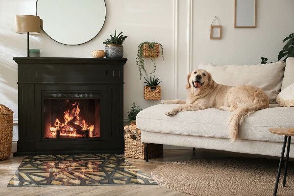 Rectangulaire plaque verre pour poêle Géométrie avec du bois