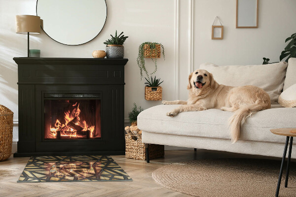 Rectangulaire plaque verre pour poêle Géométrie avec du bois