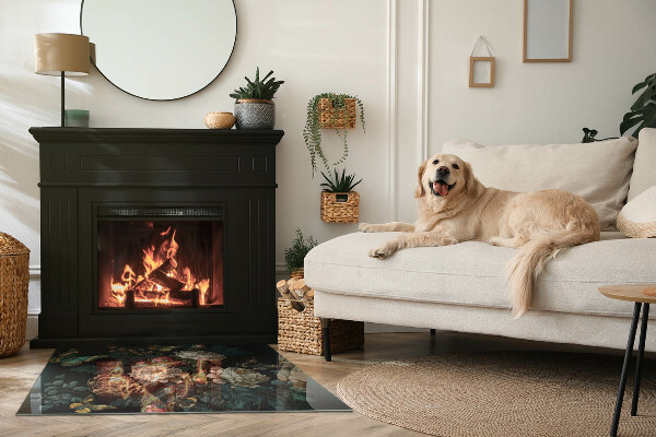 Rectangulaire plaque de sol en verre pour poêle Motif floral avec des papillons