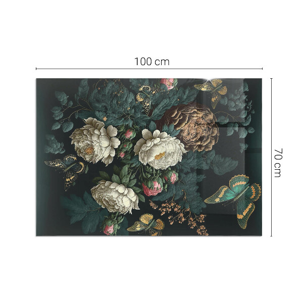 Rectangulaire plaque de sol en verre pour poêle Motif floral avec des papillons