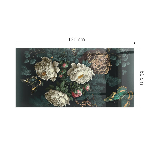 Rectangulaire plaque de sol en verre pour poêle Motif floral avec des papillons