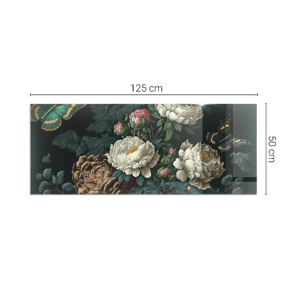 Rectangulaire plaque de sol en verre pour poêle Motif floral avec des papillons