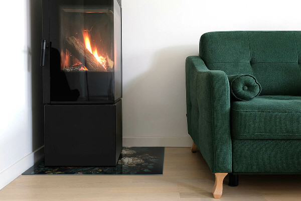 Rectangulaire plaque de sol en verre pour poêle Motif floral avec des papillons