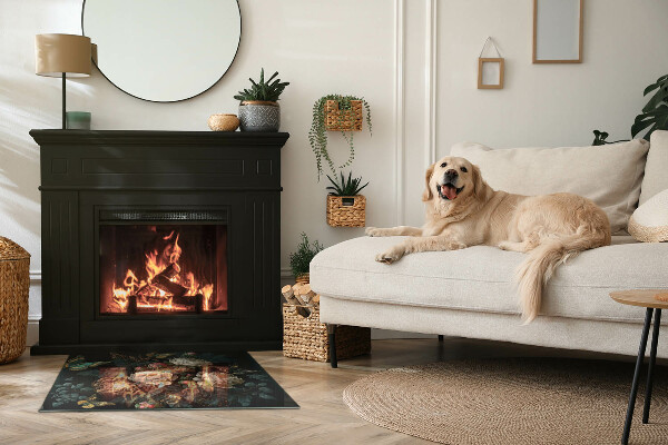 Rectangulaire plaque de sol en verre pour poêle Motif floral avec des papillons
