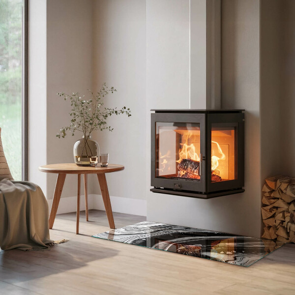 Rectangulaire plaque protection sol devant cheminée en verre vagues et lignes abstraites