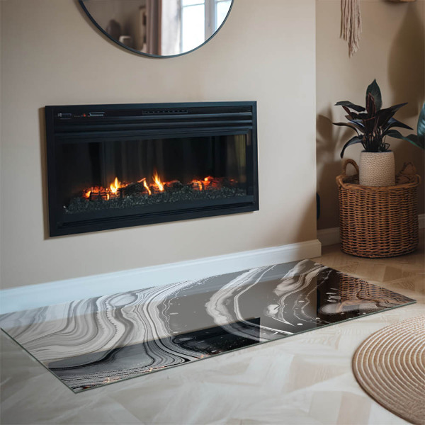 Rectangulaire plaque protection sol devant cheminée en verre vagues et lignes abstraites