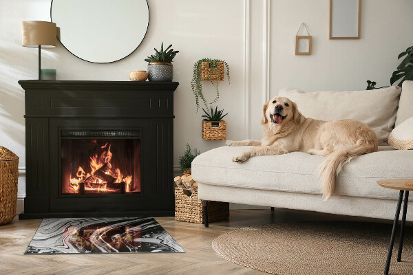 Rectangulaire plaque protection sol devant cheminée en verre vagues et lignes abstraites