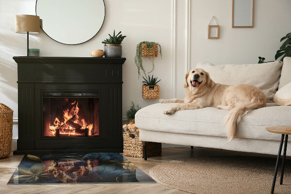 Rectangulaire plaque de sol en verre pour poêle Feuilles élégantes en texture