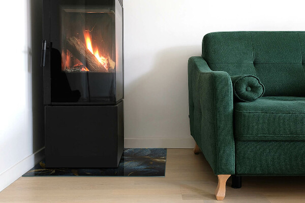 Rectangulaire plaque de sol en verre pour poêle Feuilles élégantes en texture