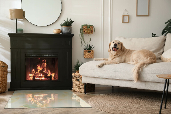 Rectangulaire plaque de sol en verre pour poêle Motif abstrait en marbre