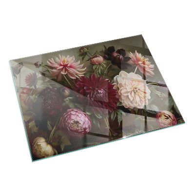 Rectangulaire plaque protection sol devant cheminée en verre bouquet de fleurs en détail