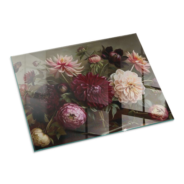 Rectangulaire plaque protection sol devant cheminée en verre bouquet de fleurs en détail