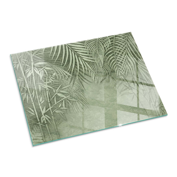 Rectangulaire plaque de sol en verre pour poêle Feuilles tropicales en arrière-plan