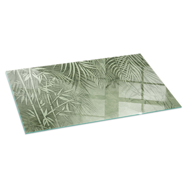 Rectangulaire plaque de sol en verre pour poêle Feuilles tropicales en arrière-plan