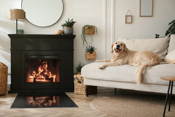Rectangulaire plaque protection sol devant cheminée en verre Couleur noire