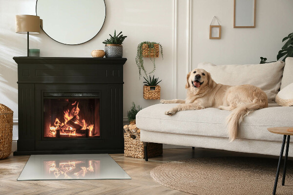 Rectangulaire plaque protection sol devant cheminée en verre Couleur crème claire