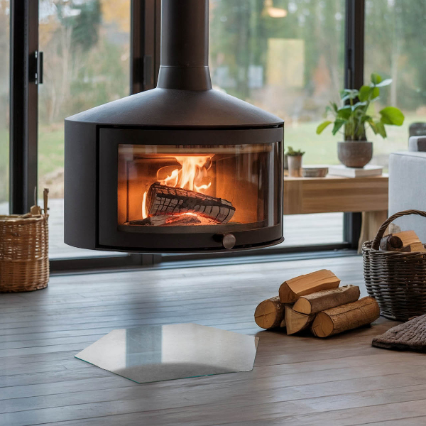 Hexagonale plaque de verre pour cheminée Texture de béton avec effet