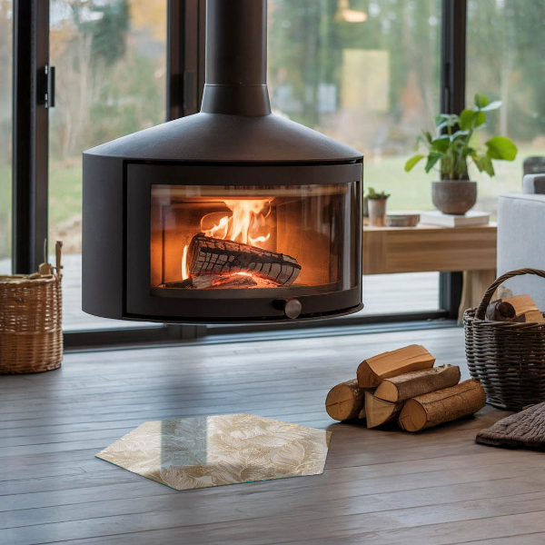 Hexagonale plaque de verre pour cheminée Feuilles aux motifs subtils