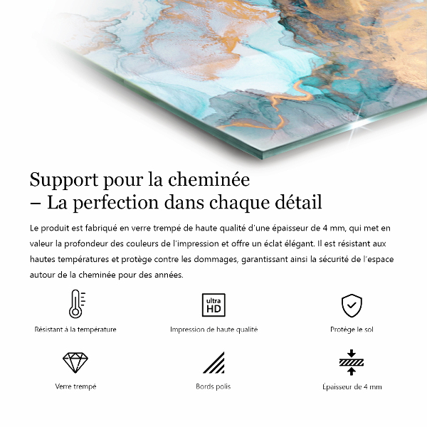 Hexagonale plaque de verre pour cheminée motif géométrique abstrait