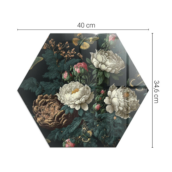 Hexagonale plaque de verre pour cheminée Motif floral avec des papillons