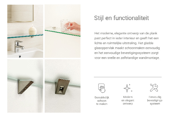 Tablette de salle de bain en verre translucide de 50x13 cm