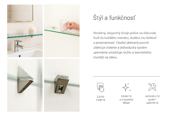 Tablette de salle de bain en verre 40x13 cm