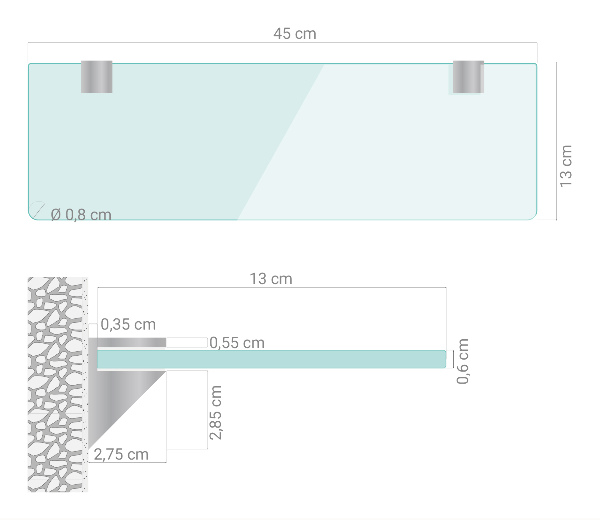 Étagère sous miroir en verre 45x13 cm