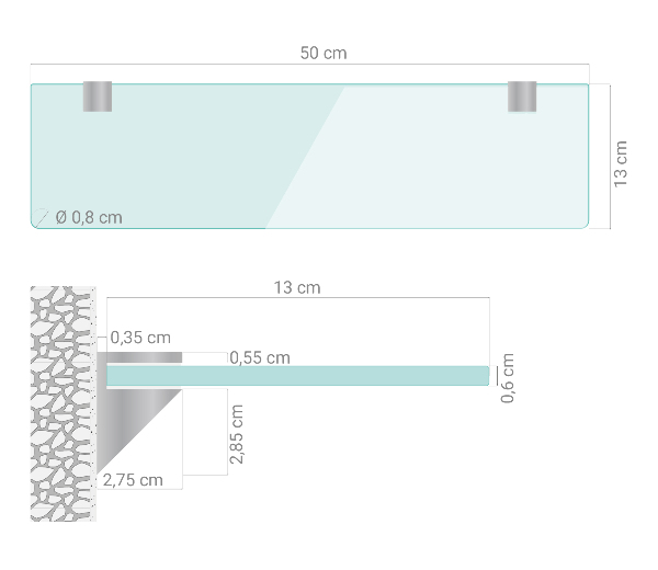 Tablette de salle de bain en verre 50x13 cm