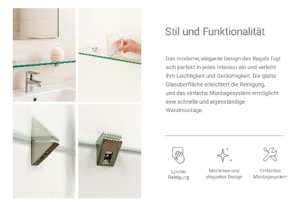 Étagère sous miroir en verre 60x13 cm