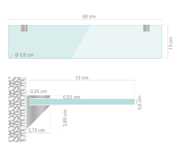 Étagère sous miroir en verre 60x13 cm