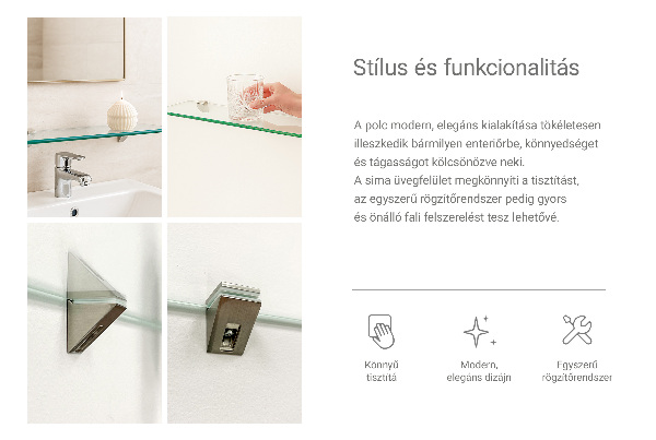 Tablette de salle de bain en verre 90x13 cm