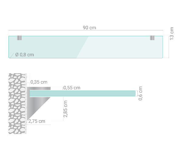 Tablette de salle de bain en verre 90x13 cm