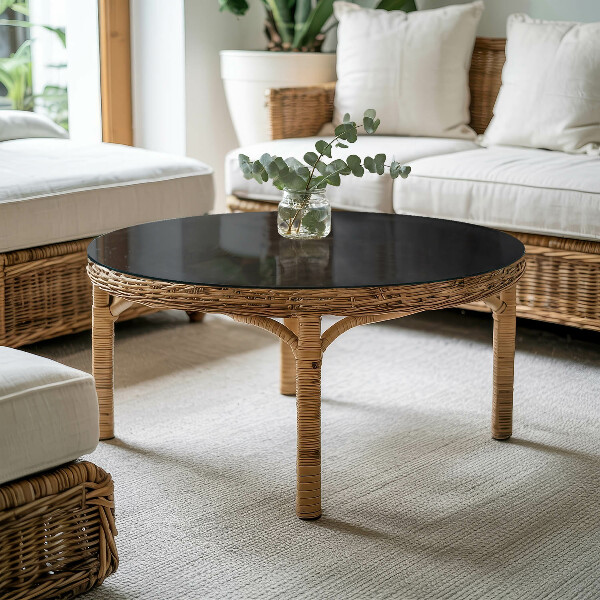 Dessus de table rond Noir uni élégant