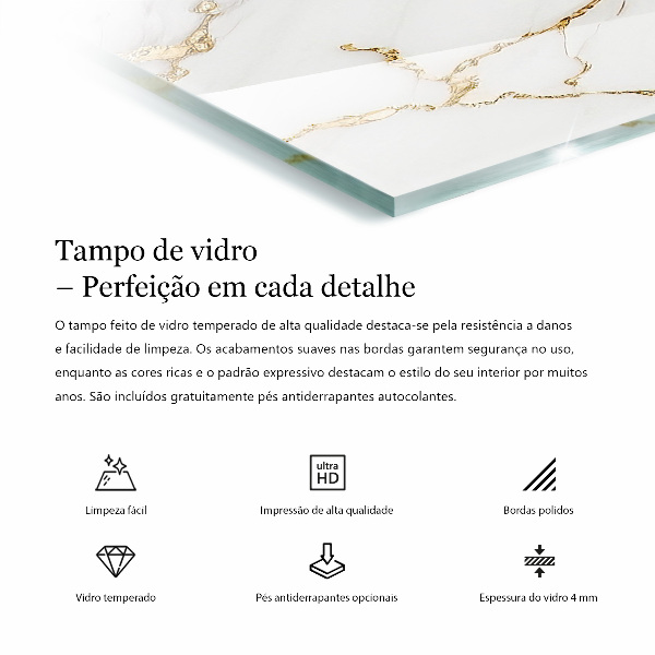 Plateau verre pour table rectangulaire Motif imitant le marbre