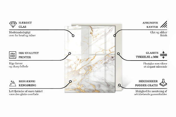 Plateau verre pour table rectangulaire Motif imitant le marbre