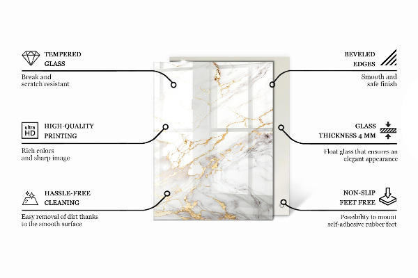 Plateau verre pour table rectangulaire Motif imitant le marbre