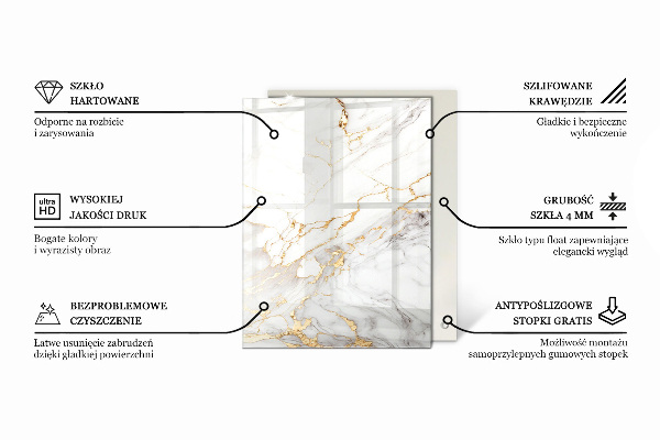 Plateau verre pour table rectangulaire Composition graphique en marbre