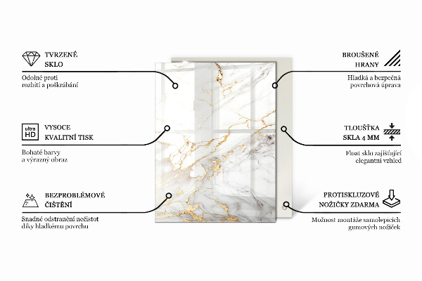 Plateau verre pour table rectangulaire Motif de texture de pierre