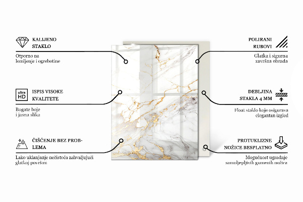 Plateau verre pour table rectangulaire Motif de texture de pierre