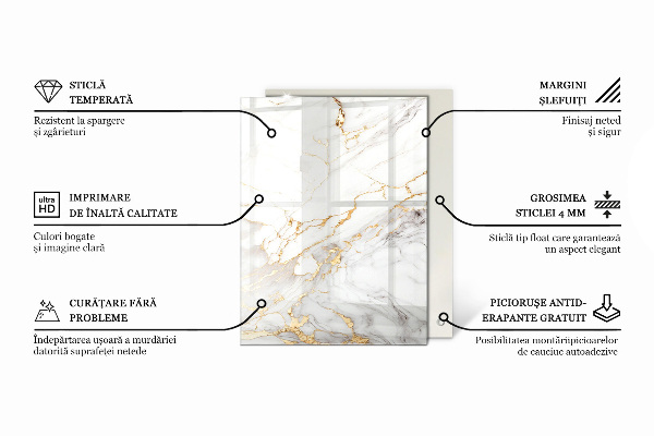 Plateau verre pour table rectangulaire Motif de texture de pierre