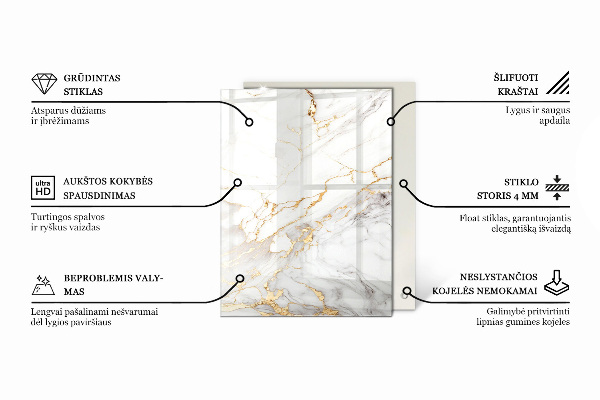 Plateau verre pour table rectangulaire De subtiles veines de marbre